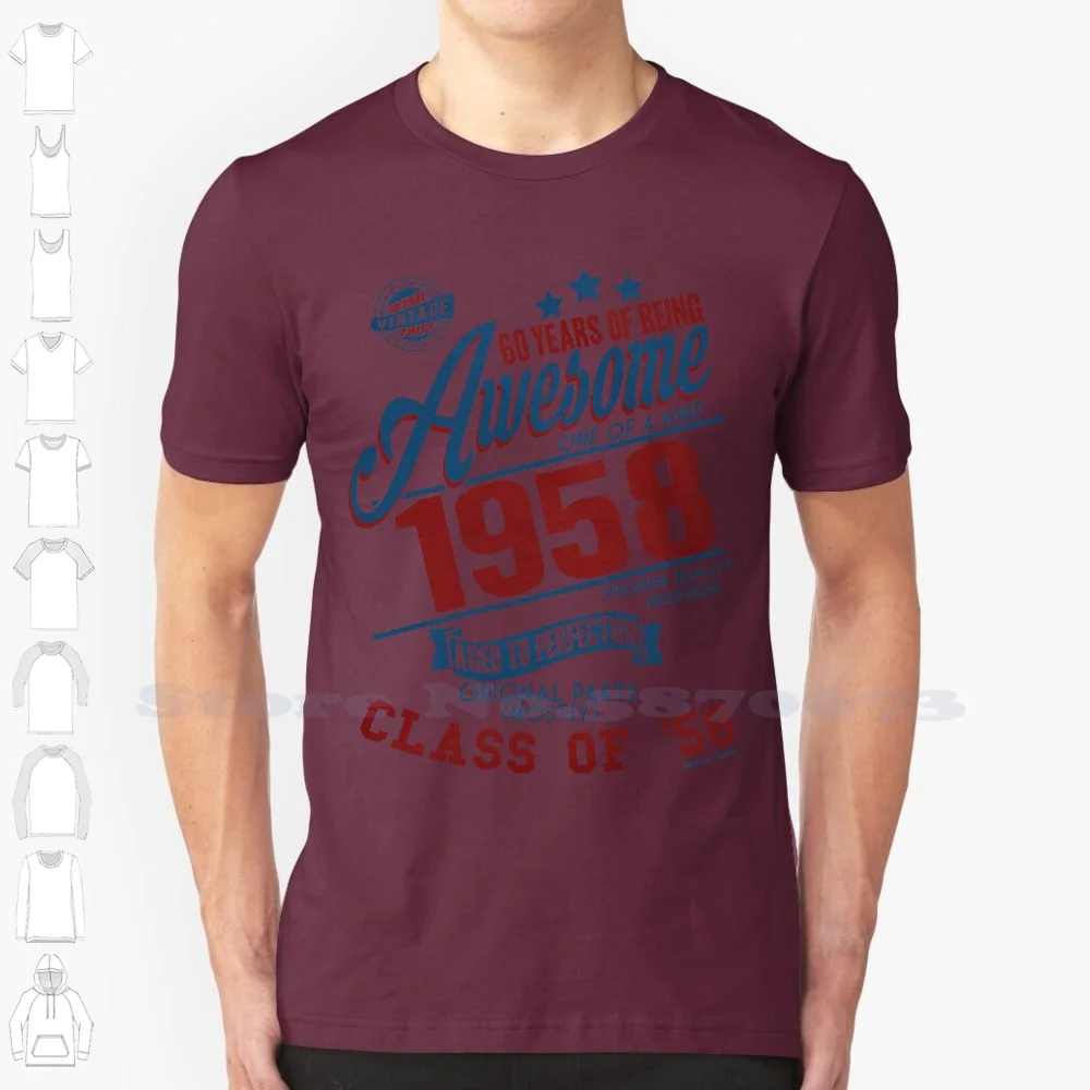 Tshirt High Quality 60 Years Of Being Awesome Mens 60th T Shirt Class Of 1958 Birthday Gift Retro