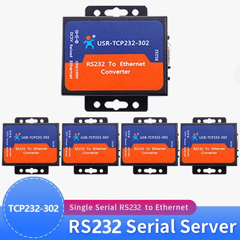 5PCS USR-TCP232-302 RS232 to Ethernet Converters UDP TCP IP Server to Client Module Support DHCP/DNS Built-in Webage Virtual COM