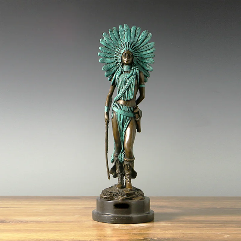 Indian Leader Statue Sculpture Bronze Antique Classical Figurine Art Collectibles Home Decor