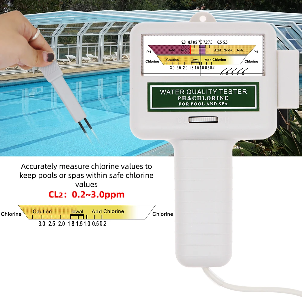 2 in 1 PH Chlorine Meter Tester PH Tester Chlorine Water Quality Testing Device CL2 Measuring For Pool Aquarium