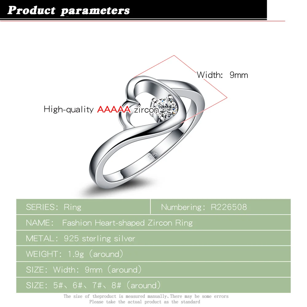 Fashion Heart Ring Elegant Women 925 Sterling Silver Ring Inlay Zircon Ring High Quality Dreamy Silver Jewelry Holiday Gifts