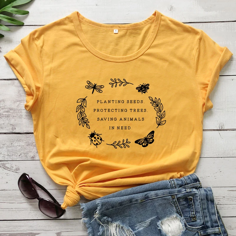 Planting Seeds Protecting Trees Saving Animals In Need T-shirt Vintage Women Graphic Ethical Vegan Top Tee Shirt Dropshipping