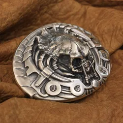 LINSION 925 Sterling Silver AVP Predator Buckle Handmade Mens Biker Rock Punk Belt Buckle TA292