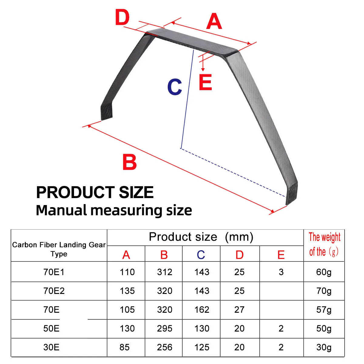 Standard Extra 260 Carbon Fiber Landing Gear for 30E/50E/70E RC Electric Airplane