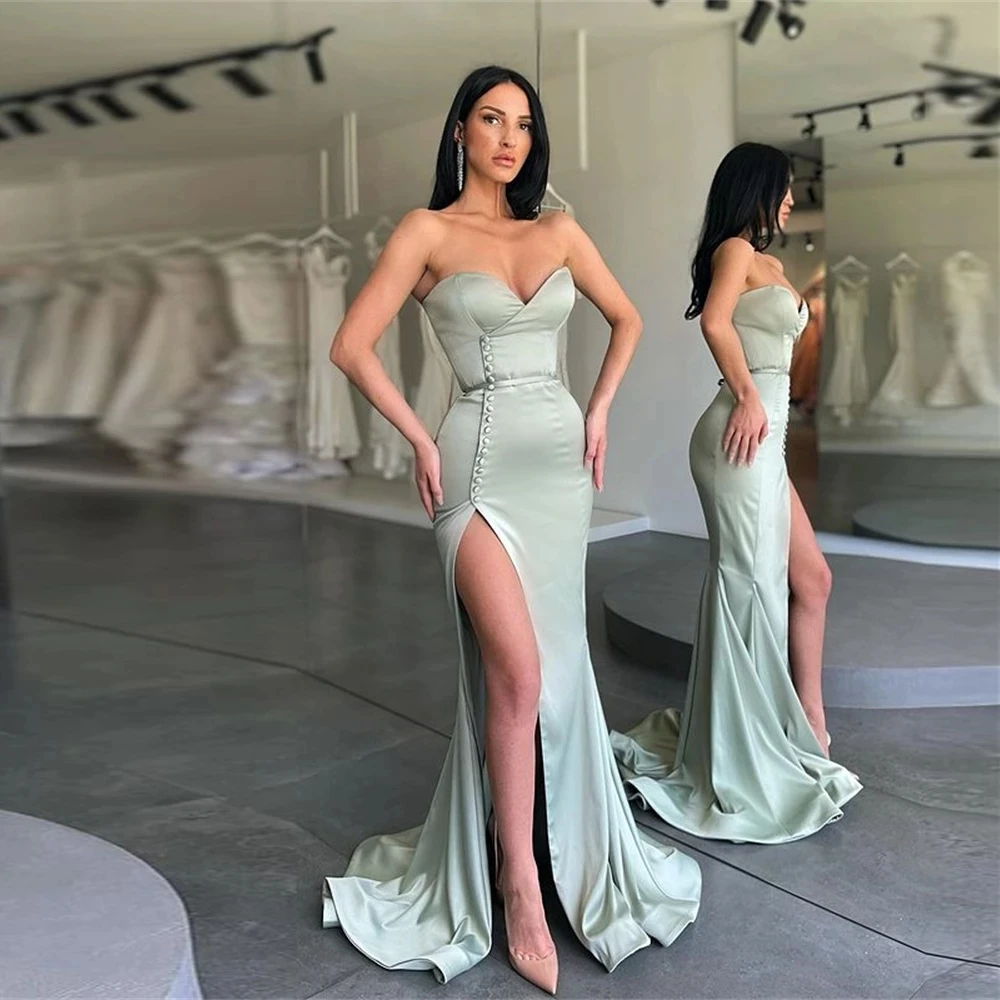 Yipeisha Sexy Side Slit Long Bridesmaid Dress Sweetheart Button  Wedding Party  Formal Celebrity Maid of Honor Gowns