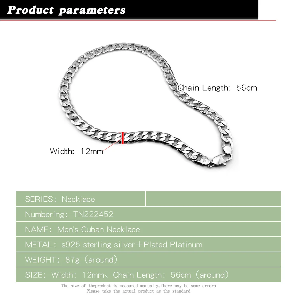 Wholesale Hip Hop Jewelry 12mm Choker Chain 925 Sterling Silver Miami Cuban Chain Men Necklace Fashion Cuban Link Chain Jewelry