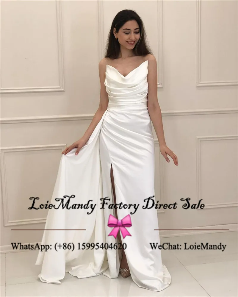 สูงแยกสีขาวสีแดงพรหมชุดยาว2022ยืดหยุ่นซาติน Mermaid Evening Party Gowns สำหรับผู้หญิง Vestido De Fiesta De boda