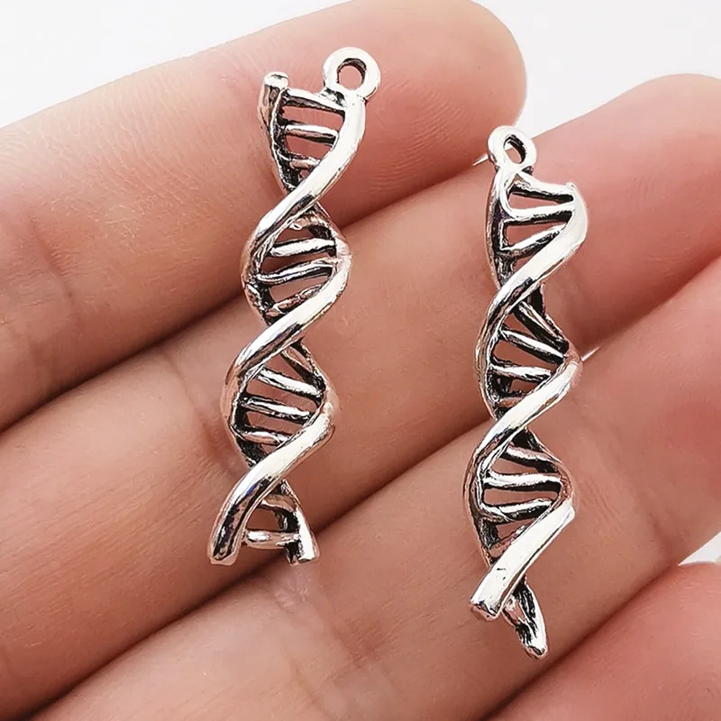 10pcs Charms DNA Deoxyribonucleic Acid 40x8x8mm Antique Silver Color Pendants DIY Making Findings Handmade Tibetan Jewelry