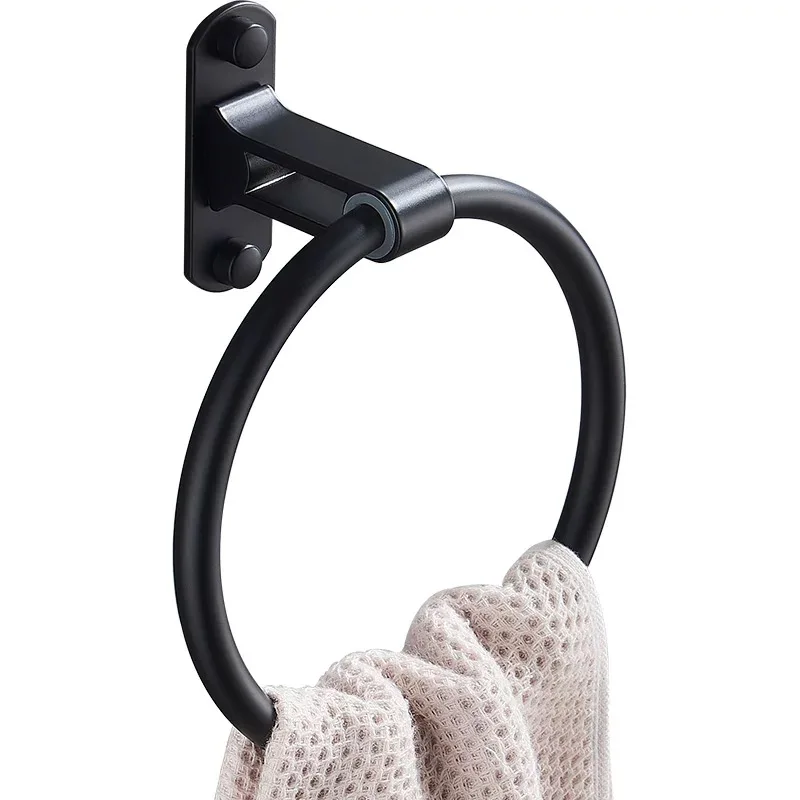 High quality Non perforated black towel ring bathroom foot wash cloth hanging rack kitchen rag rack bath towel rack towel ring