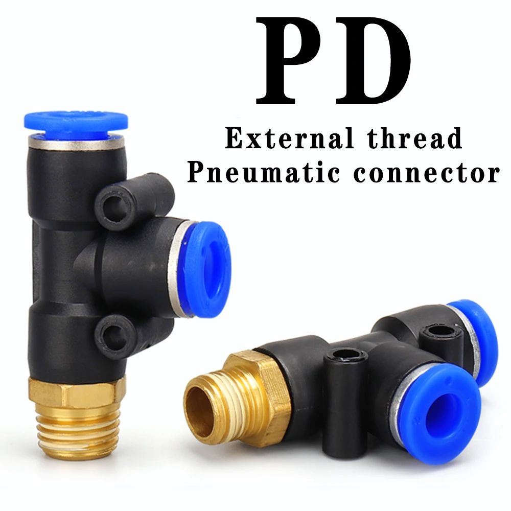 

PD pneumatic quick coupling plastic external thread M5 1/8" 1/4" 3/8" 1/2" T-type three-way hose trachea joint 6 8 10 12mm