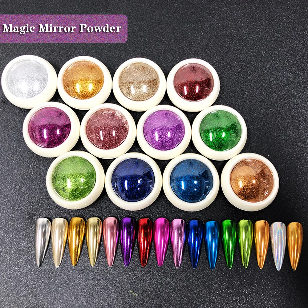 1Pcs Chrome เล็บผงกระจกเงา Holographic Aurora Iridescent Pearlescent Art เล็บตกแต่ง Glitter 19สี0.5G/jar