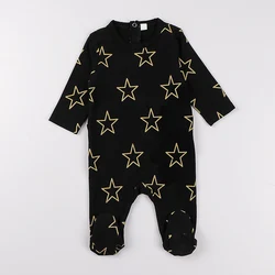 Baby rompers autumn kids clothes long sleeves children clothing black baby overalls gold silver stars kid clothes baby pajamas