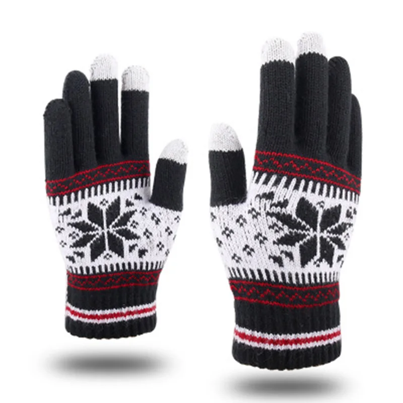 

Unisex SingleLayer Wool Knit Elastic Touch Screen Driving Glove Winter Female Cashmere Snowflake Pattern Warm Cycling Mitten H41