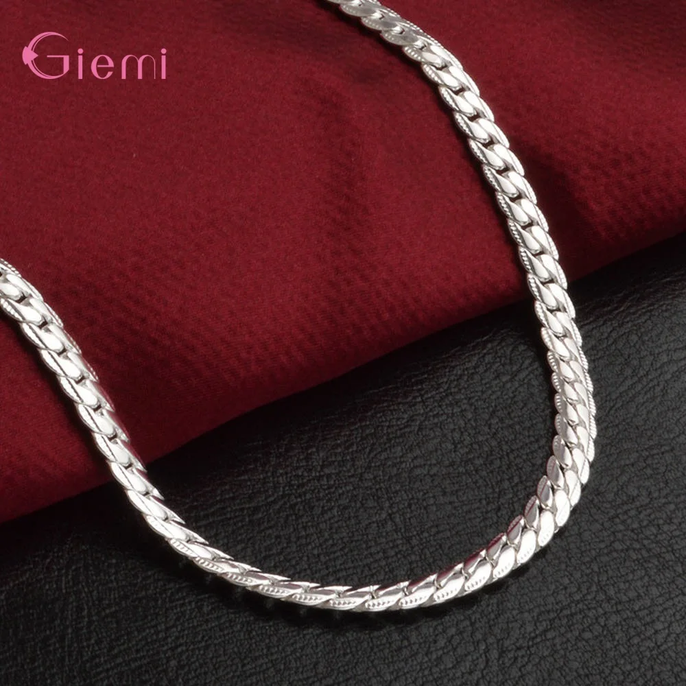 Women Men's Jewelry 925 Silver Needle Necklace Pendant Hot Sale Fashion Silver Chain Terms Collar Full Side Necklace 5mm