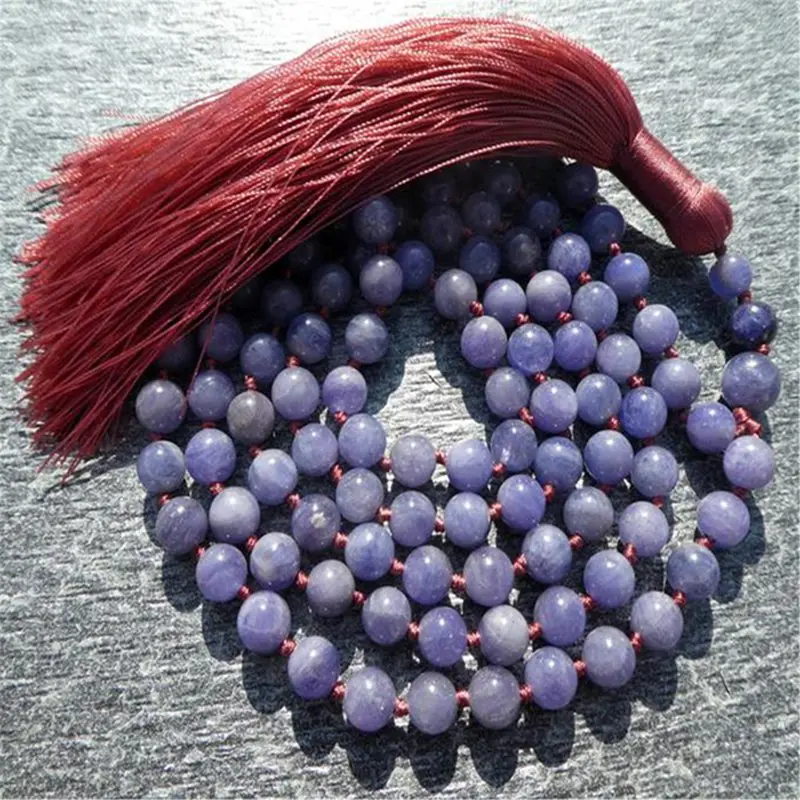 6mm Natural Tanzanite Gemstone 108 Beads Tassel Mala Necklace Ruyi Pray Classic Bless Spirituality Mala Chakra Yoga