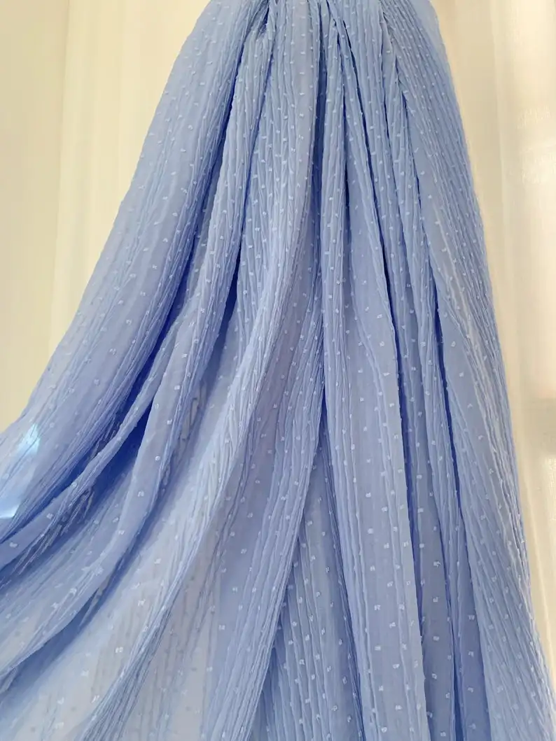 

1 Yard Blue Creased Chiffon Fabric Pleated Chiffon Fabric