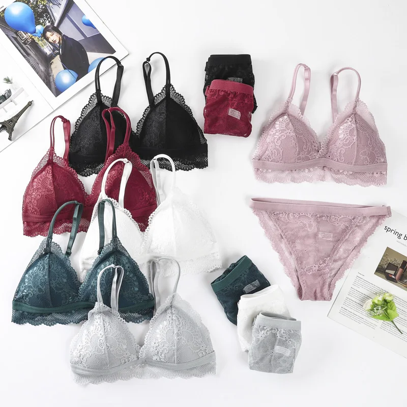 

Женский кружевной бюстгальтер, комплект нижнего белья, сексуальные бюстгальтеры с эффектом пуш-ап, прозрачные трусики-стринги, женские вышитые бюстгальтер без косточек, нижнее белье без косточек