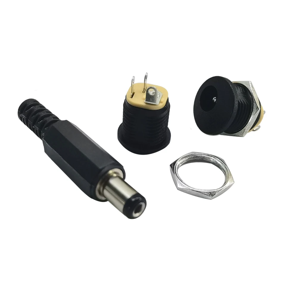 10PCS (5Pairs) DC12V 5.5 x 2.1mm Plastic Male Plugs DC022 DC Power Socket Female Jack Screw Nut Panel Mount Connector image 2