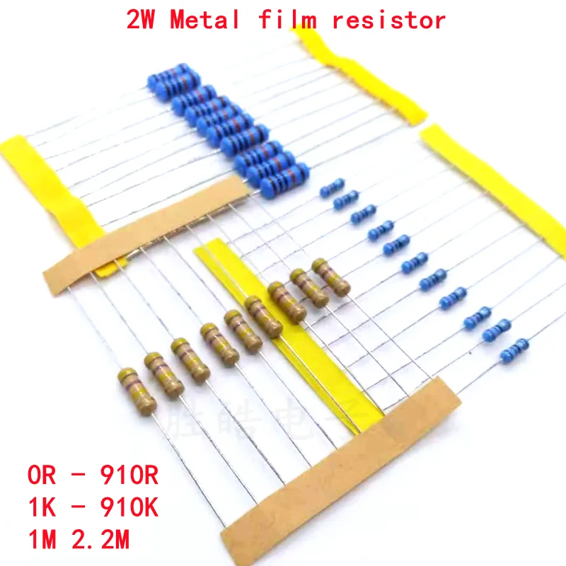 20Pcs 2W ตัวต้านทานฟิล์มโลหะ2W 1% 0R - 2.2M 0 2.2 10 100 120 150 220 270 330 390 470 1K 2.2K 4.7K 10K 15K 100K 470K 1M Ohm