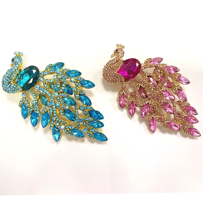 20pcs/lot Fashion Crystal Rhinestone Peacock Brooch Zinc Alloy Bird Shape Pin Custom Jewelry