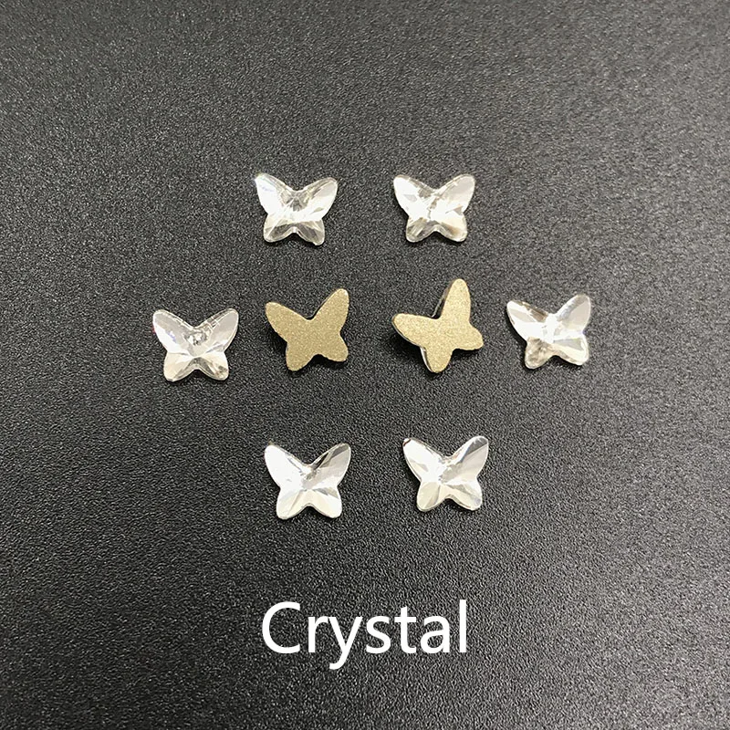 30pcs/100Pcs New sale 7X8mm Butterfly Flatback Nail Art Rhinestone Glass Crystal Stones 3D Manicure DIY Decoration Accessories