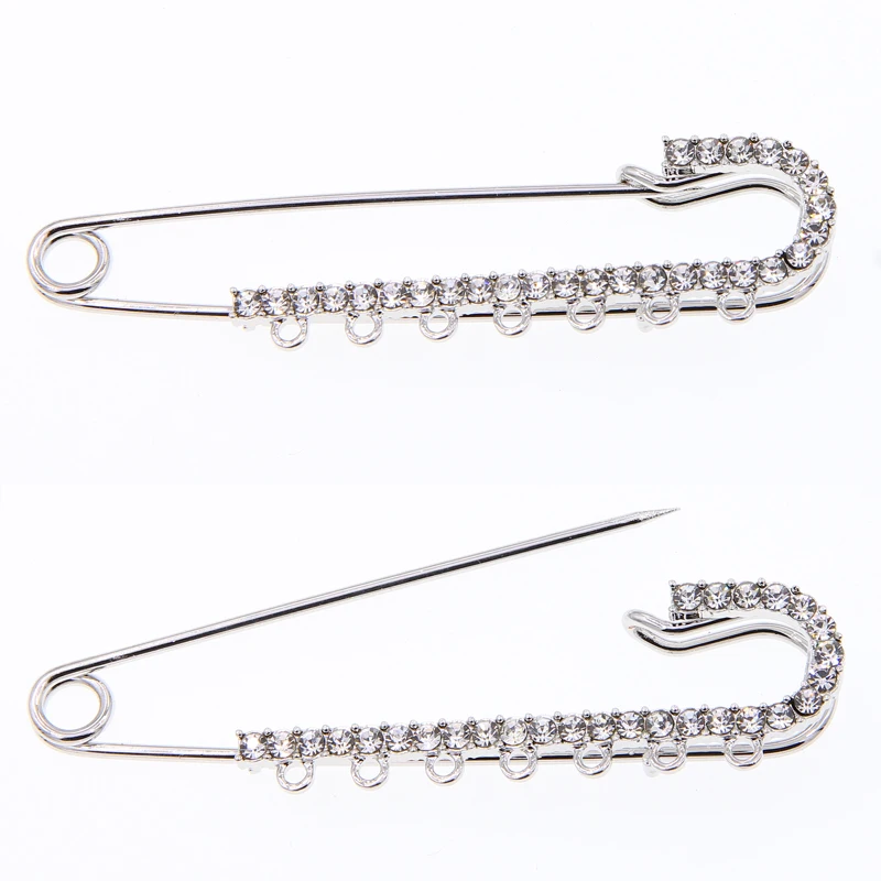 Classic long 7 hanging rings 76*19mm brooch diy pin dress decorated with exquisite rhinestone buckle pin ladies jewelry