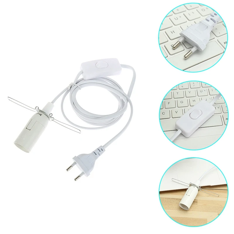 Base de lâmpada com interruptor, fio plugue UE, cabo de alimentação de 1,8 m, cabo para pingente, lâmpada LED, suporte de suspensão, E14, E27