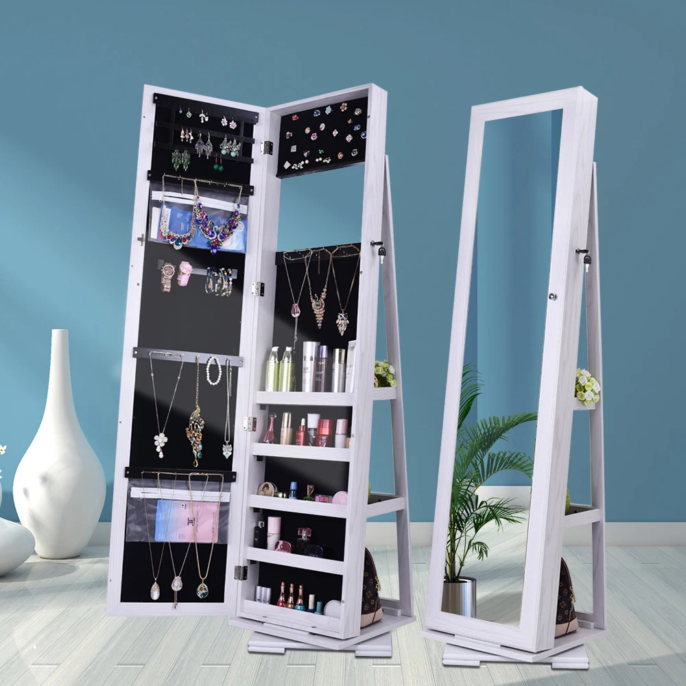 360 Degree Rotation Full-Body Mirror Cabinet PVC Film Moisture Proof Dressing Mirror Cabinet Super Storage Jewelry Storage