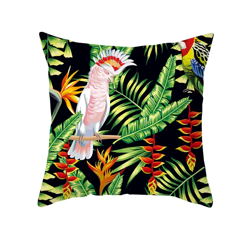 Funda de cojín de la serie de jungla Tropical de verano, cubierta de almohadas con estampado de hojas tropicales, flores y pájaros, nórdica, para sofá