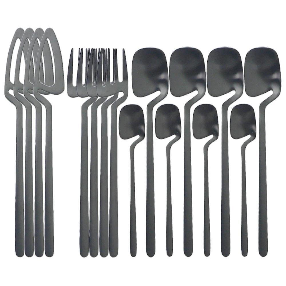 

16Pcs Black Cutlery Set Knives Fork Tea Spoon Tableware Set Stainless Steel Dinnerware Set Party Kitchen Silverware Flatware Set