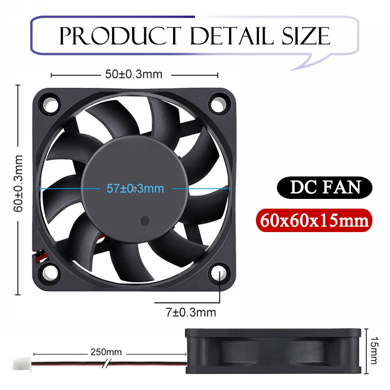 1Pcs Gdstime 6015 5V 12V 24V 2Pin Brushless DC Exhaust Cooling Fan 6cm 60mm 60x60x15mm Equipment Cooler