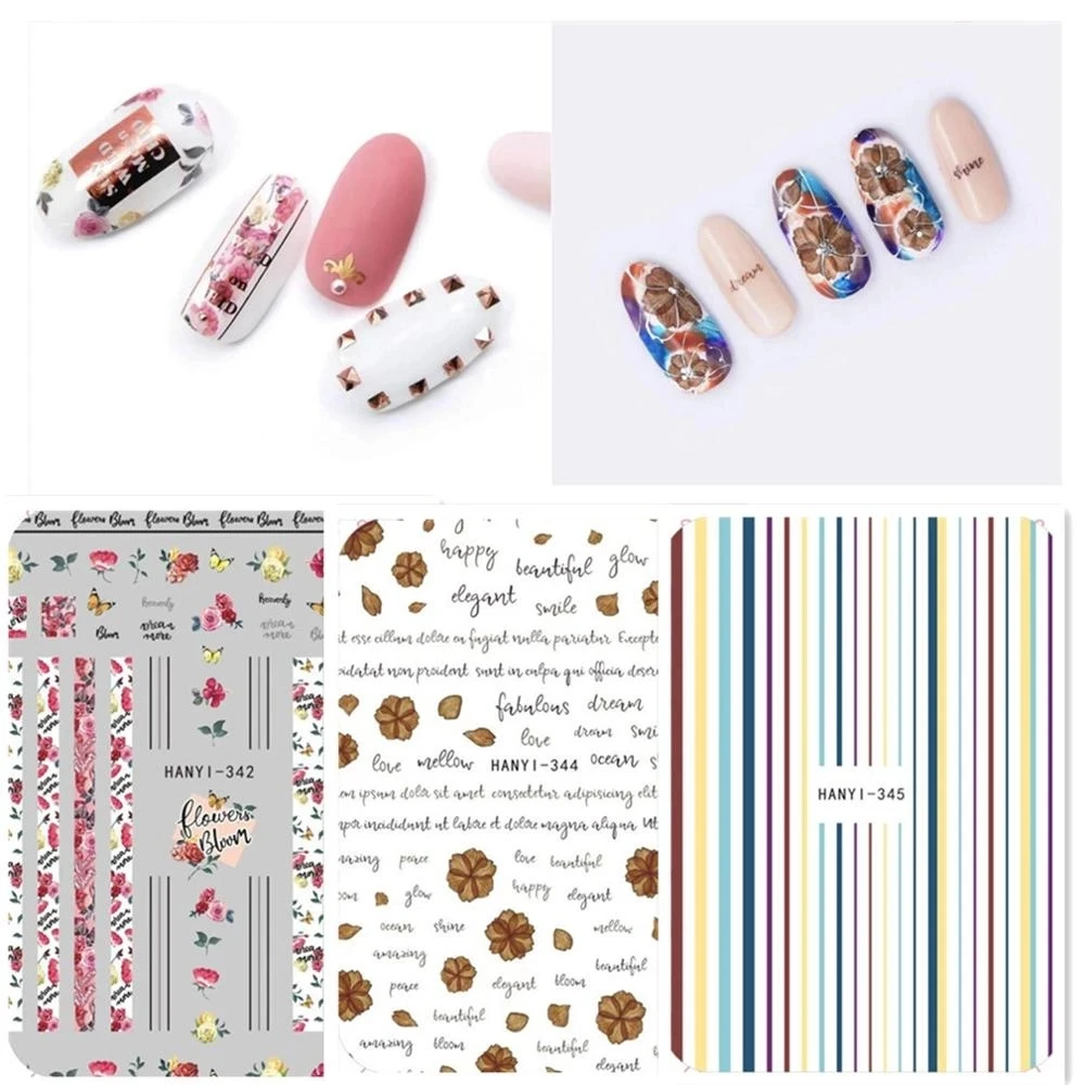 Newest Flower Line Lettering 3D Self Adhesive Decal Slider DIY Art Decoration Tips Nail Stickers Hanyi 342 344 345