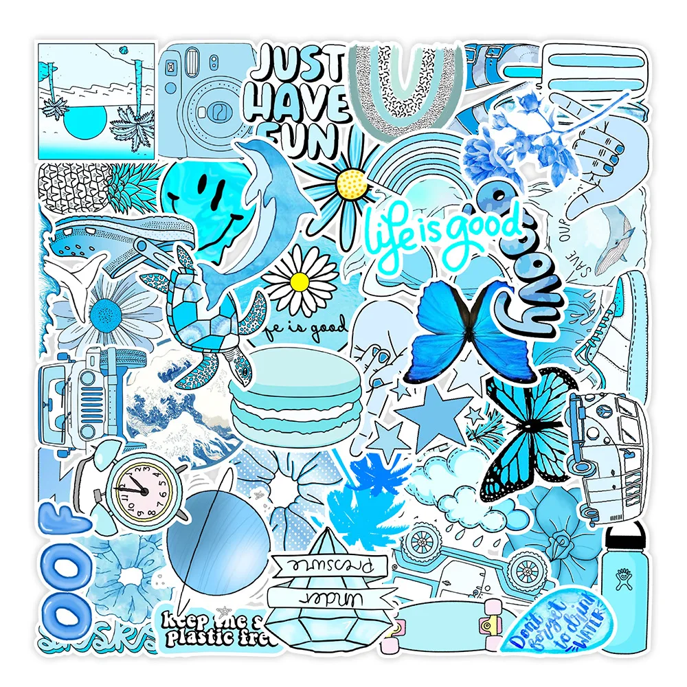 10/30/50PCS Kawaii Blue VSCO Girl Stickers per bottiglie d'acqua adesivi estetici impermeabili per ragazze Laptop bagagli decalcomanie del telefono