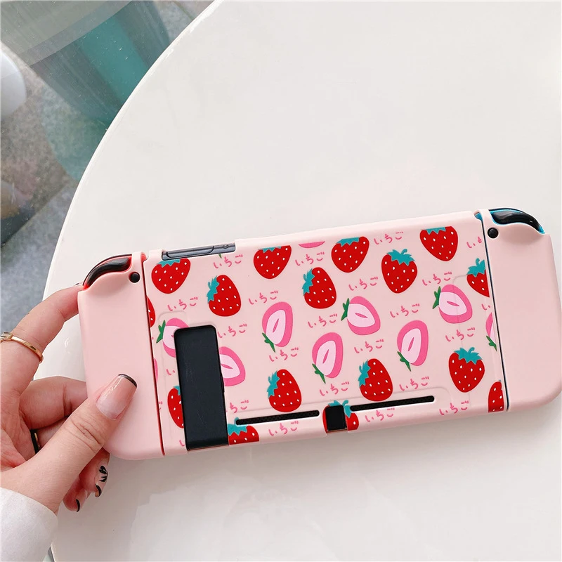Morango concha protetora para nintendo switch, tpu macio capa de console ns game box para nintendo switch acessórios