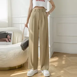 Women High Waist Casual Pants New Arrival 2021 Autumn Fashion Office Style Solid Color Ladies Straight Elegant Trousers W424