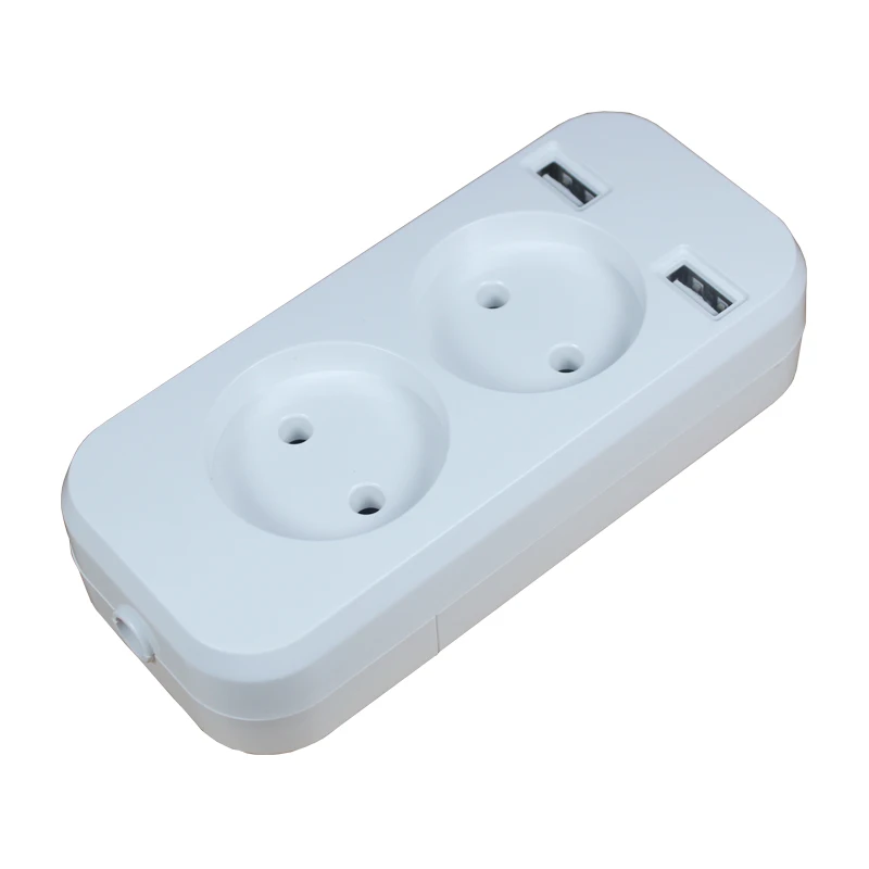 

2023 new design 2 socket European 5V 2A USB extension socket LLE-01 White color