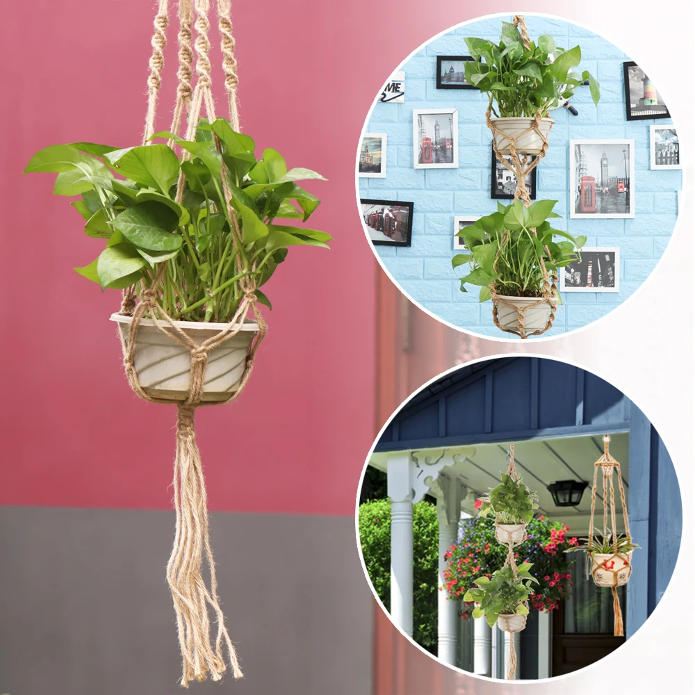 Vintage Macrame Flowerpot Hanging Rope Plant Hanger Flower Pot Holder Handmade Knotted Hanging Basket Rope Wall Decor Art