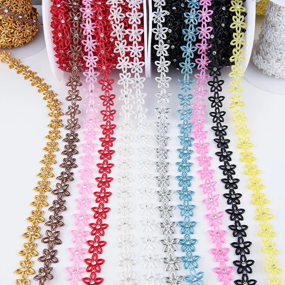 1Yards 15mm Width ABS Flatback Imitation Pearl Star with 4mm Round Rhinestone Chain Sewing Trim Wedding Clothes Cake Decoration