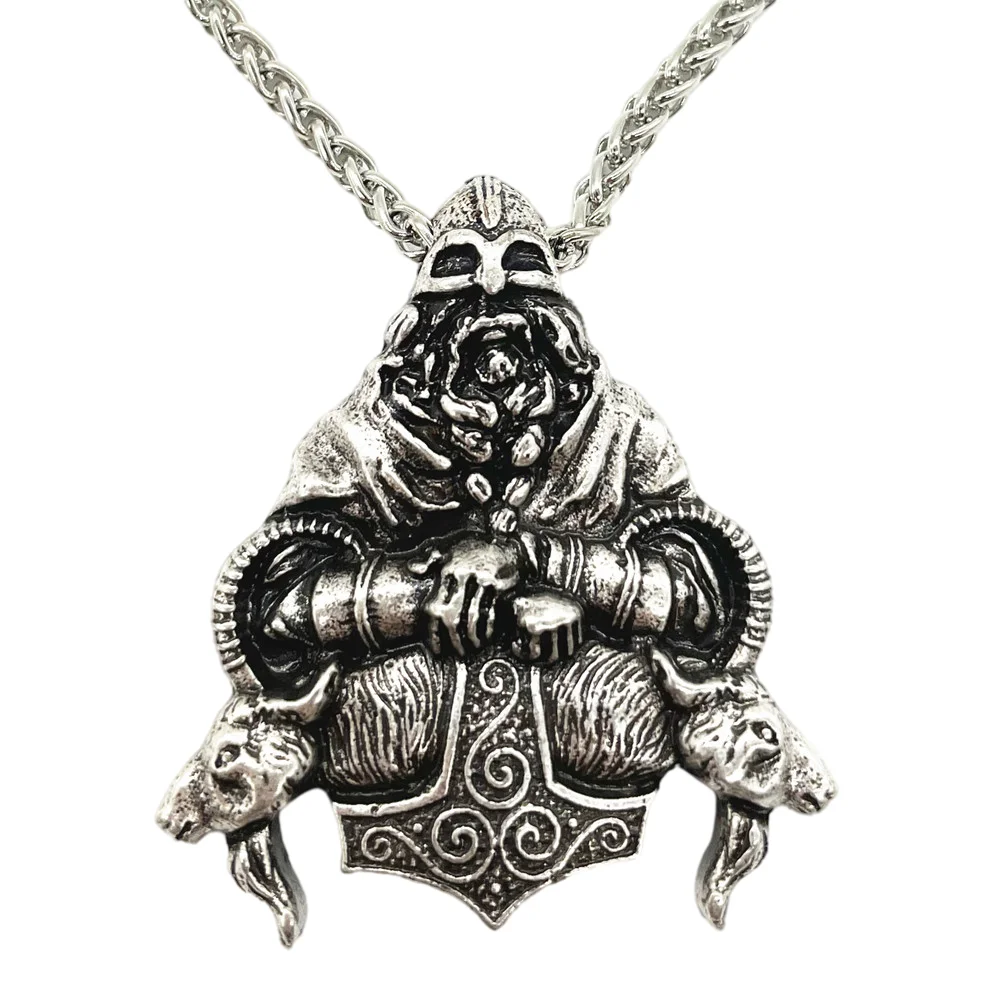 Odin Thor Hammer Mjolnir Double Goats Amulet Pendant Viking Necklace Talisman Jewelry