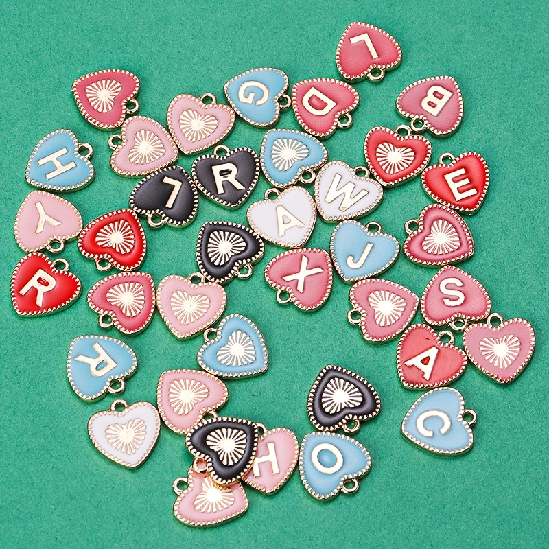 SAUVOO 26pcs/lot 4.5x15mm Alloy Letter Heart Charm Pendant For Women Handmade DIY Necklace Earrings Jewelry Accessories Making