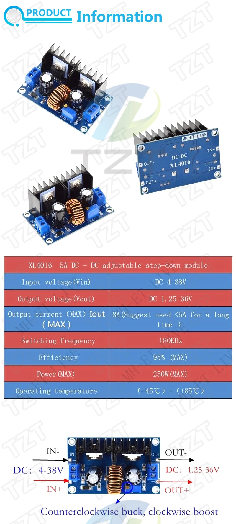 TZT 1/3 Stück MH-ET LIVE Max 8A 200W DC-DC Step-Down XL4016 PWM Einstellbares 4-40V auf 1,25-36V Step-Down-Platinenmodul – Detail 1