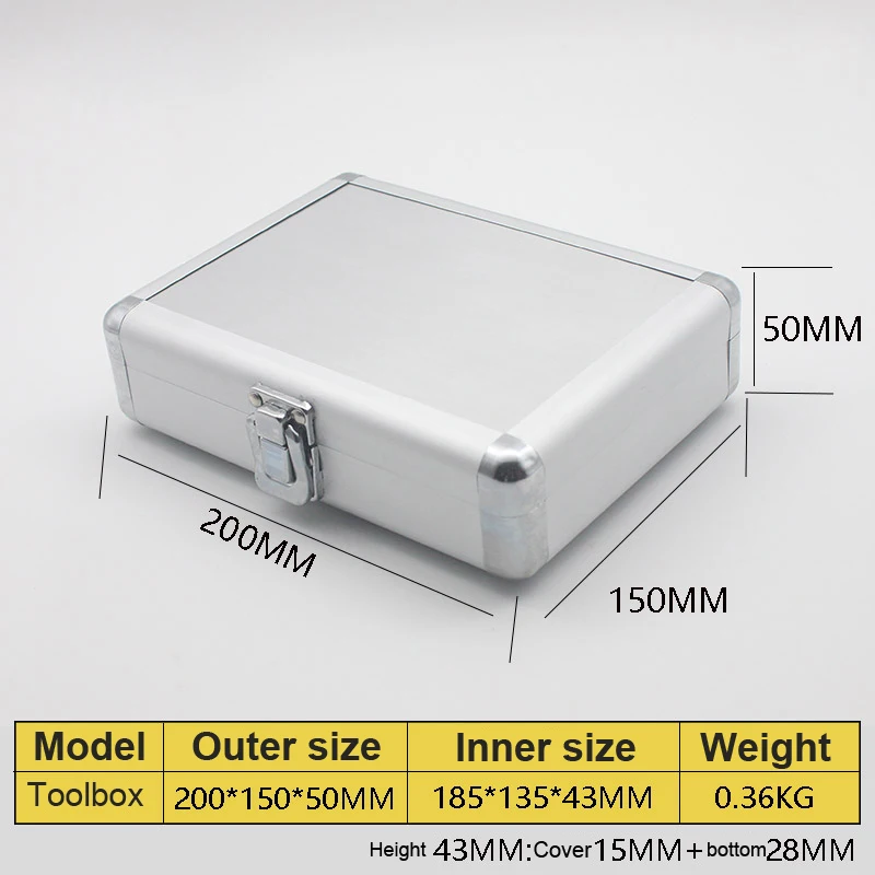 Tool Box Aluminum Case Suitcase Instrument Equipment File Box Cosmetic Case Toolbox with Sponge 200*150*50mm