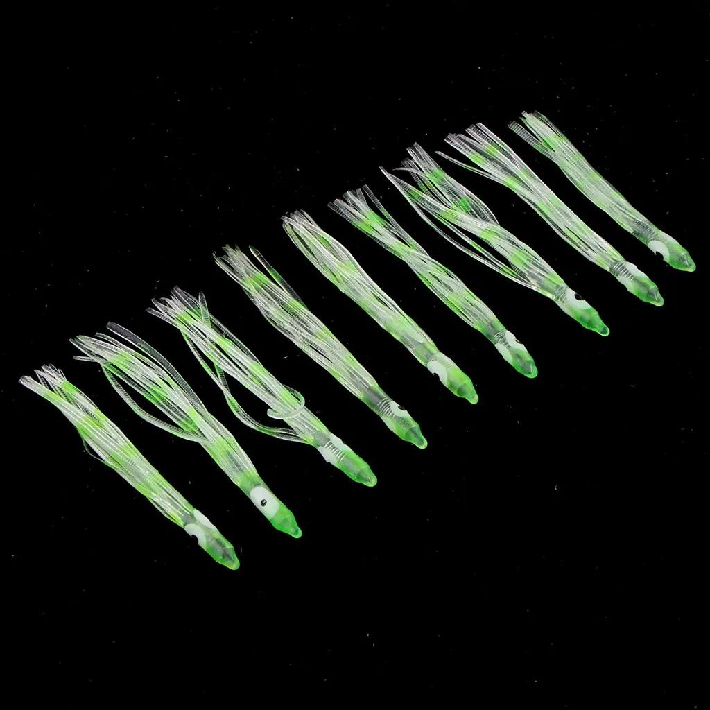 10pcs 9cm Soft Silicone Octopus Lures Hoochie Squid Skirt Lures Trolling Saltwater Baits for Tuna Mahi Marlin