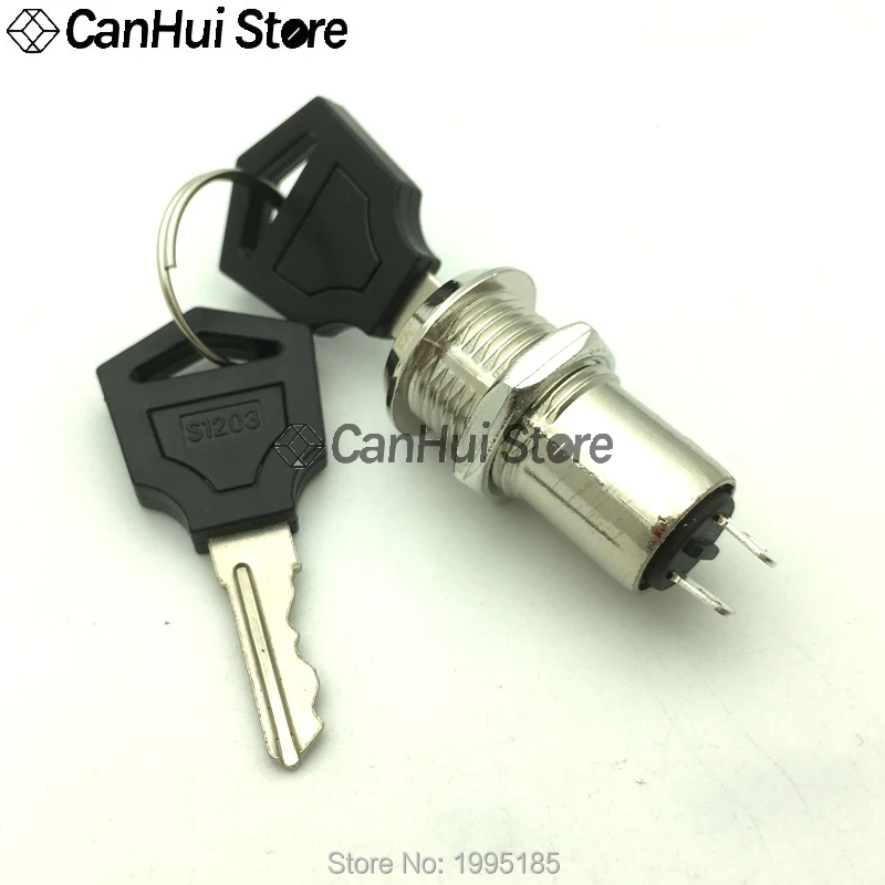 1Pcs 12mm 전자 키 스위치 ON OFF 잠금 스위치 전화 잠금 보안 전원 스위치 12*29/23mm S1203 135 2PIN 2 키 2 위치