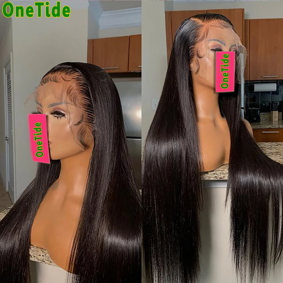 Perucas de cabelo humano direto osso para mulheres, peruca frontal transparente, pré arrancada com cabelo de bebê, peruca frontal 13x4, 13x4