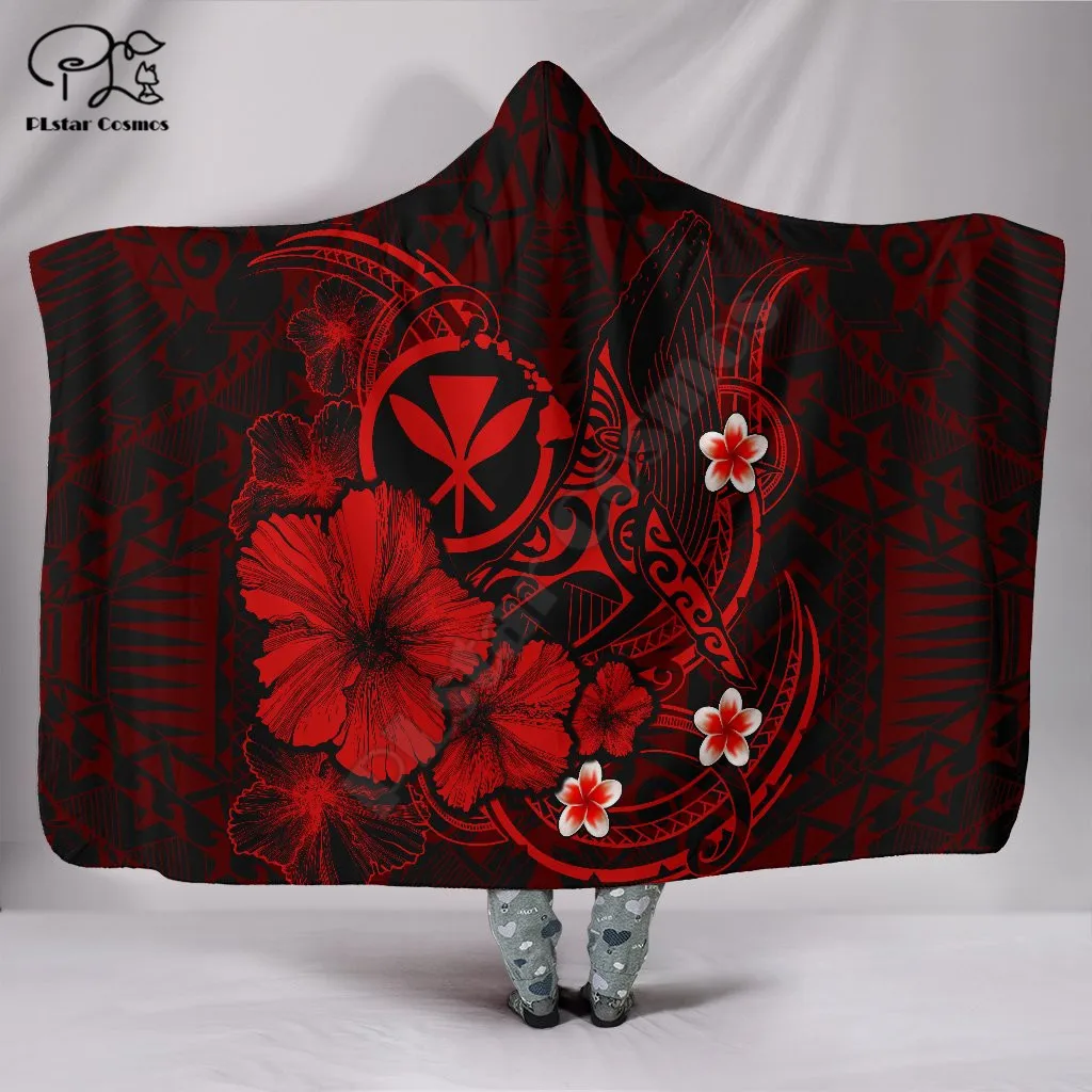 

Humpback Whale with Hibiscus Polynesian Hawaii style Hooded Blanket 3D full print Wearable Blanket Adult men women Blanket