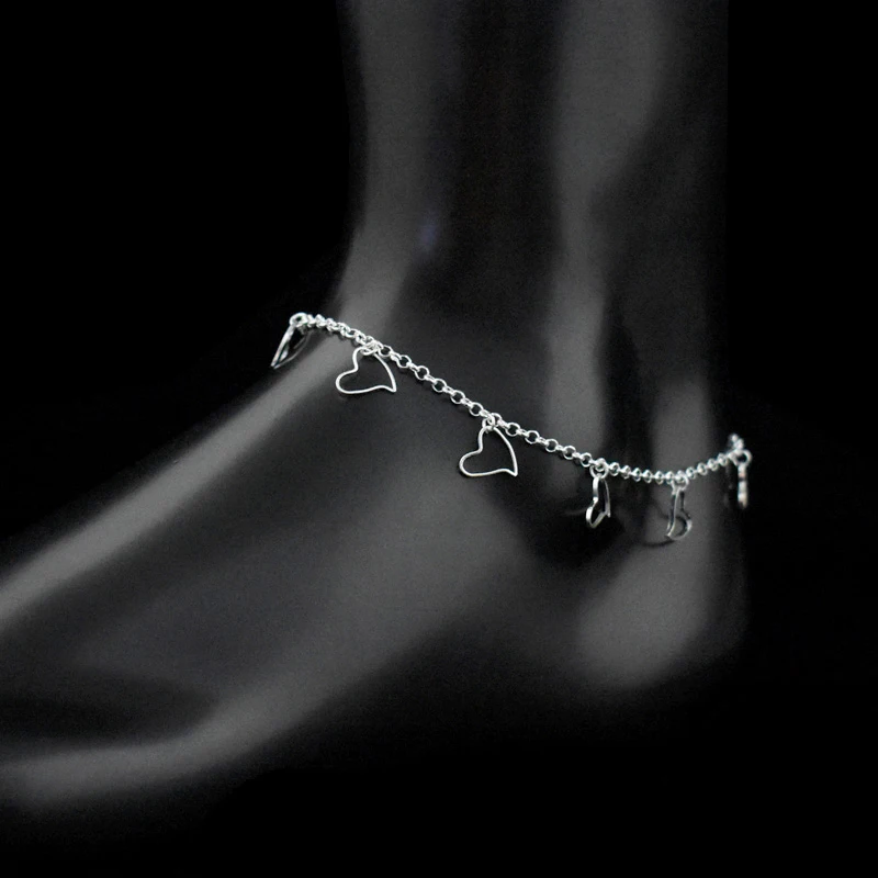 New Fashion Heart Pendant Anklet Foot Chain Ladies 925 Sterling Silver Beach Anklets Bracelet For Women Pulseras Jewelry Gift