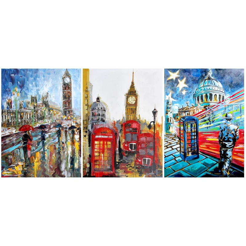 Diamond Embroidery London Street Scenery,5D Diamond Painting Black White Art Picture of Rhinestones Mosaic Big Ben City Wall Art