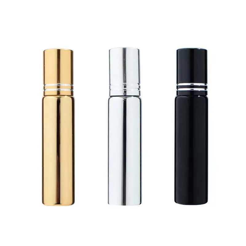 10-100pcs 10ml Glass Roll on Essential Oil Bottle Empty Gold/Silver/Black Perfume Refillable Bottle Roll on Glass Scent Tube