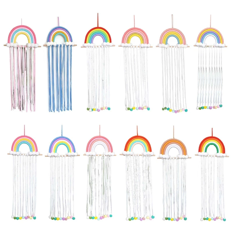 

Rainbow Wall Hanging Decorations Hair Bows Storage Belt for Girls Hair Clips Barrette Hairband Hanging Organizer Strip G99C